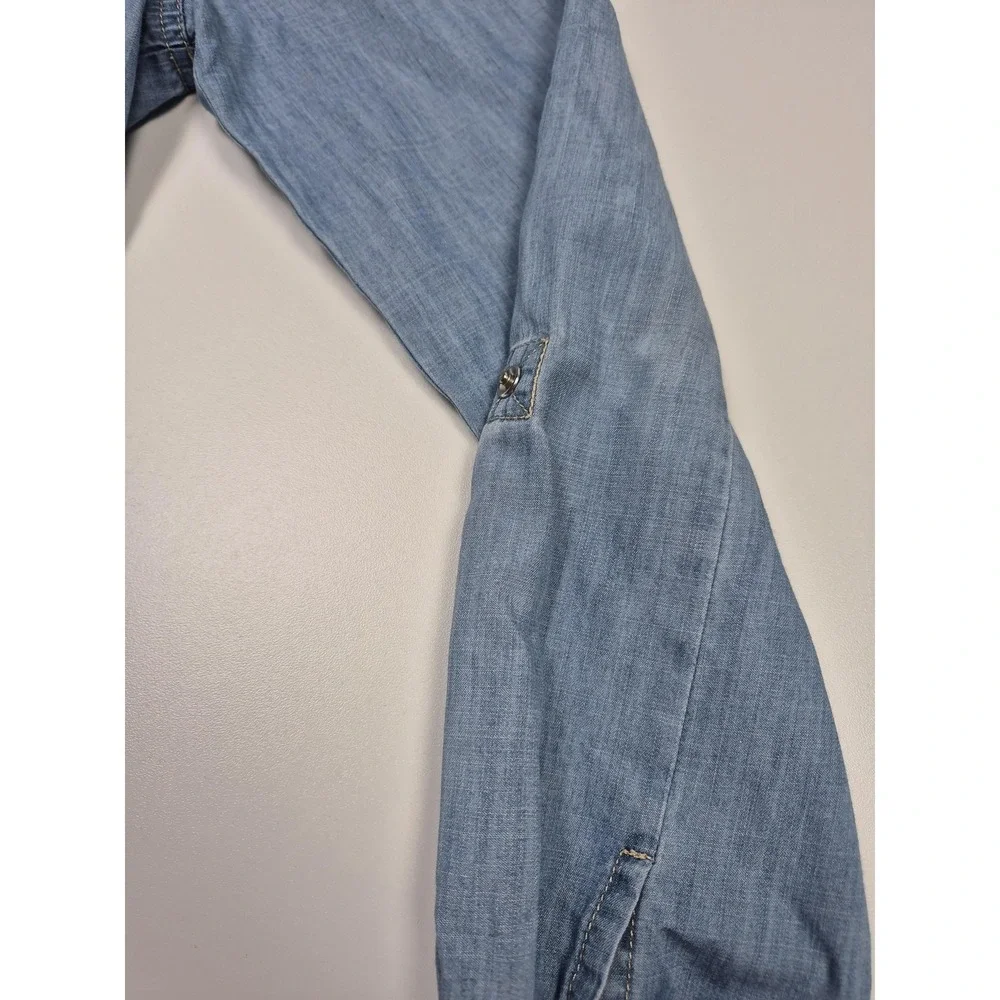 Veronica Beard Shirt Dress Womens 4 Blue Chambray Tiered Hi Low Long Sleeve